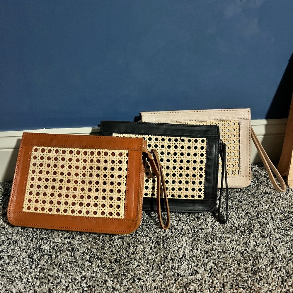 Rattan Cane Purse. Made in Bali by craftsman. Soft lambskin leather.